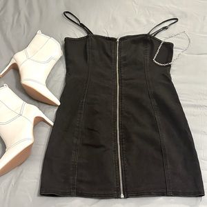Mini denim zip up dress